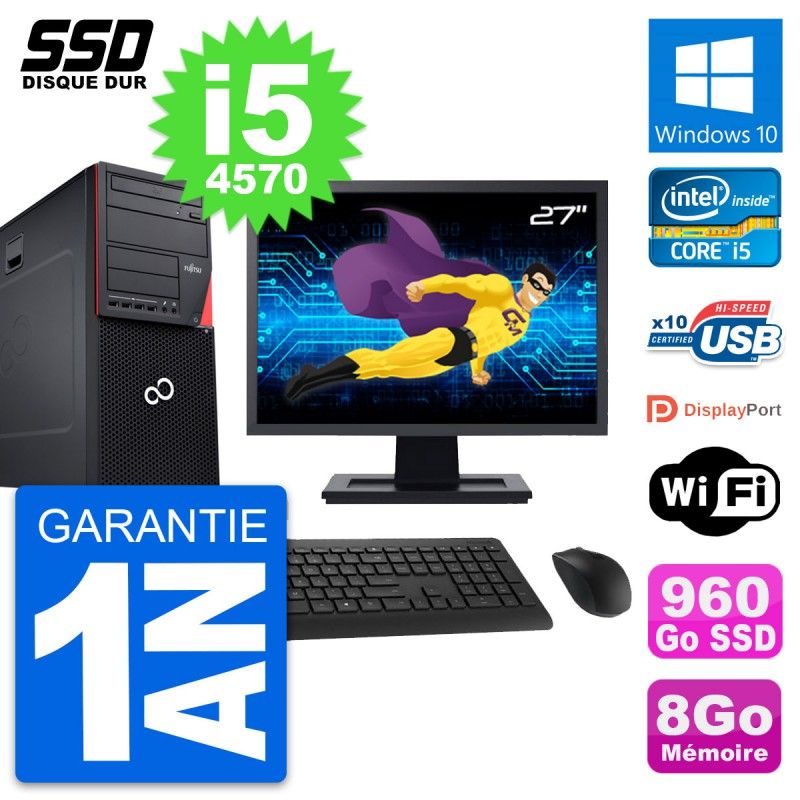 Fujitsu P720 27-inch PC Tower - Intel i5-4570, 8GB RAM, 960GB SSD, Windows 10, WiFi