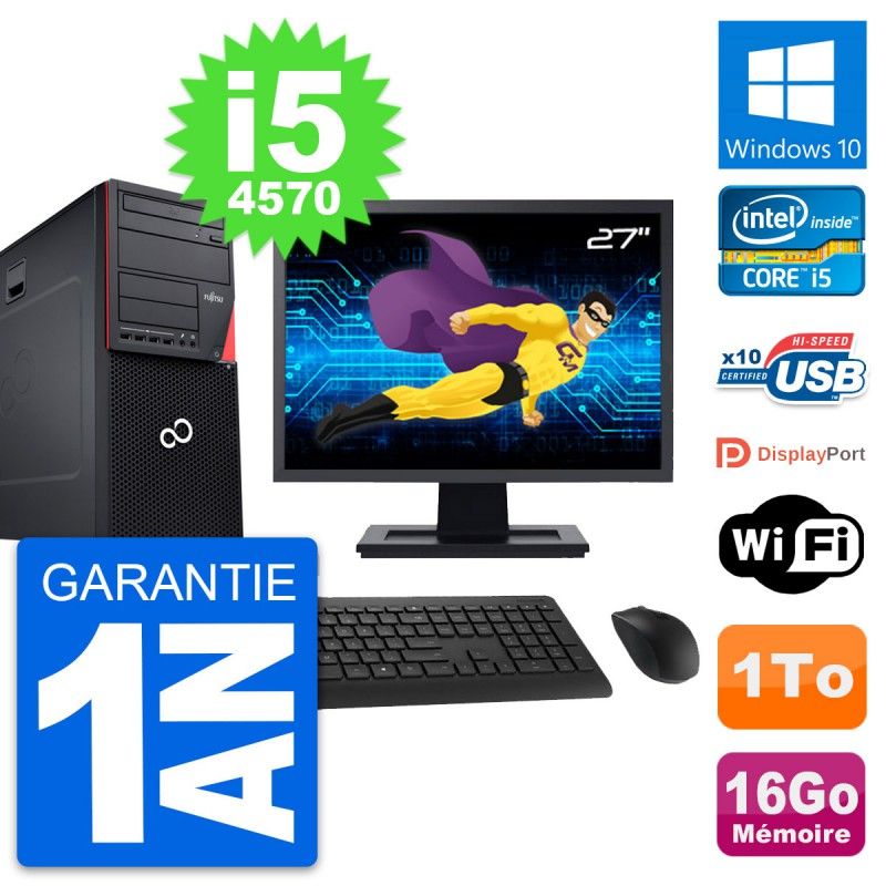 Fujitsu P720 27-inch PC Tower - Intel i5-4570, 16GB RAM, 1TB HDD, Windows 10, WiFi