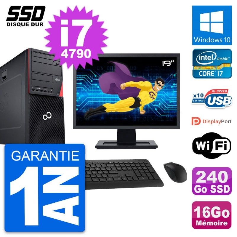 Fujitsu P720 19-inch PC Tower - Intel i7-4790, 16GB RAM, 240GB SSD, Windows 10, WiFi