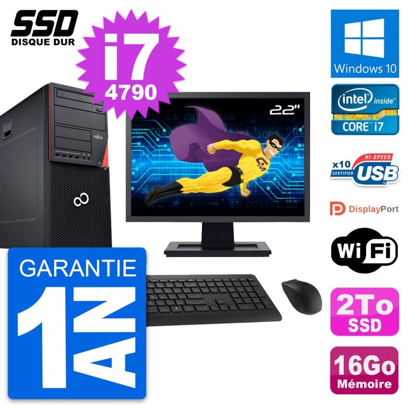 Fujitsu P720 22-Inch PC Tower - Intel i7-4790, 16GB RAM, 2TB SSD, Windows 10, WiFi