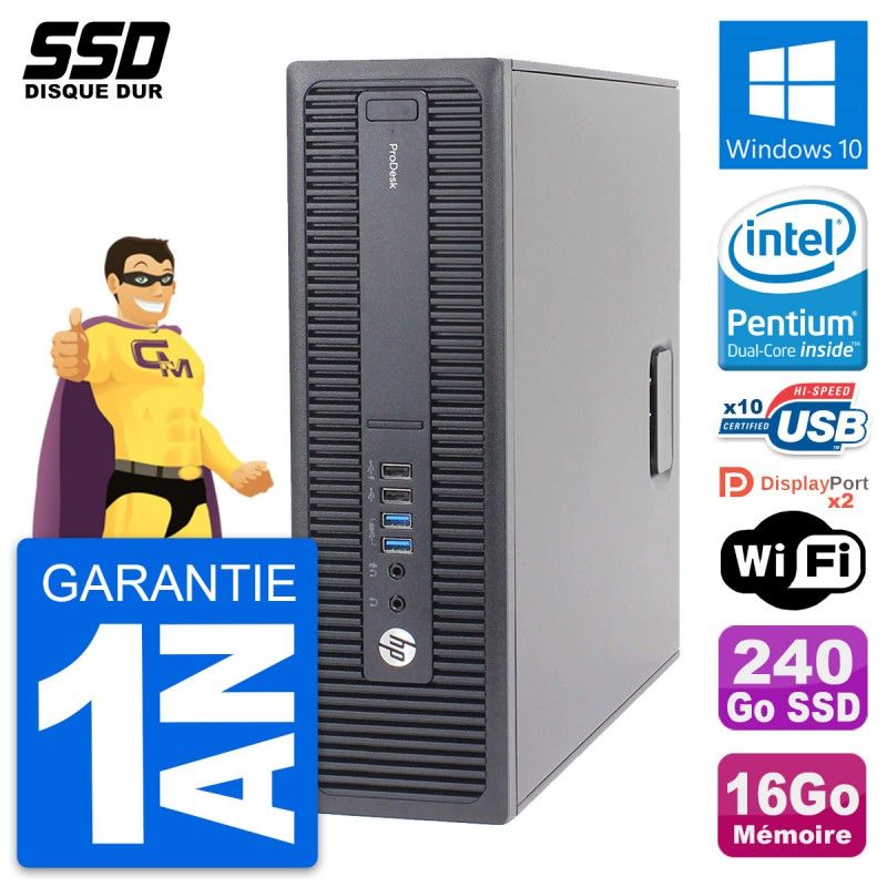HP ProDesk 600 G2 Mini PC - Intel Pentium G4400, 16GB RAM, 240GB SSD, Windows 10, Wi-Fi