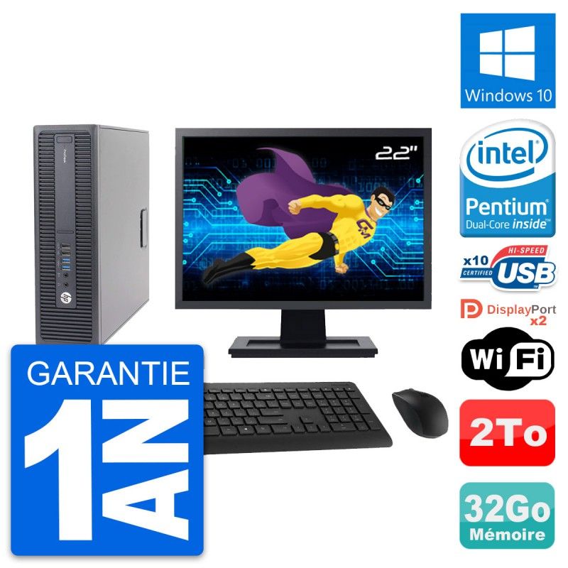 HP ProDesk 600 G2 SFF Computer - 22" Screen, Intel Pentium G4400, 32GB RAM, 2TB Hard Drive, Windows 10, WiFi
