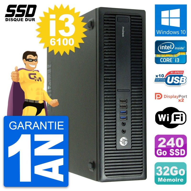 HP ProDesk 600 G2 Mini PC - Intel Core i3-6100, 32GB RAM, 240GB SSD, Windows 10, Wifi