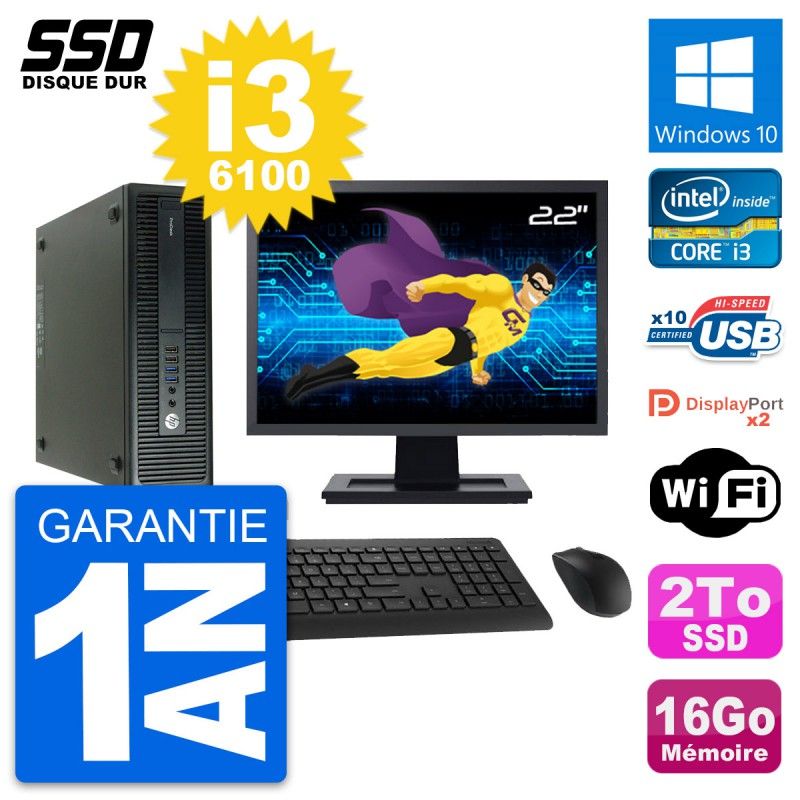 HP ProDesk 600 G2 SFF Computer - 22" Screen, Intel Core i3-6100, 16GB RAM, 2TB SSD, Windows 10