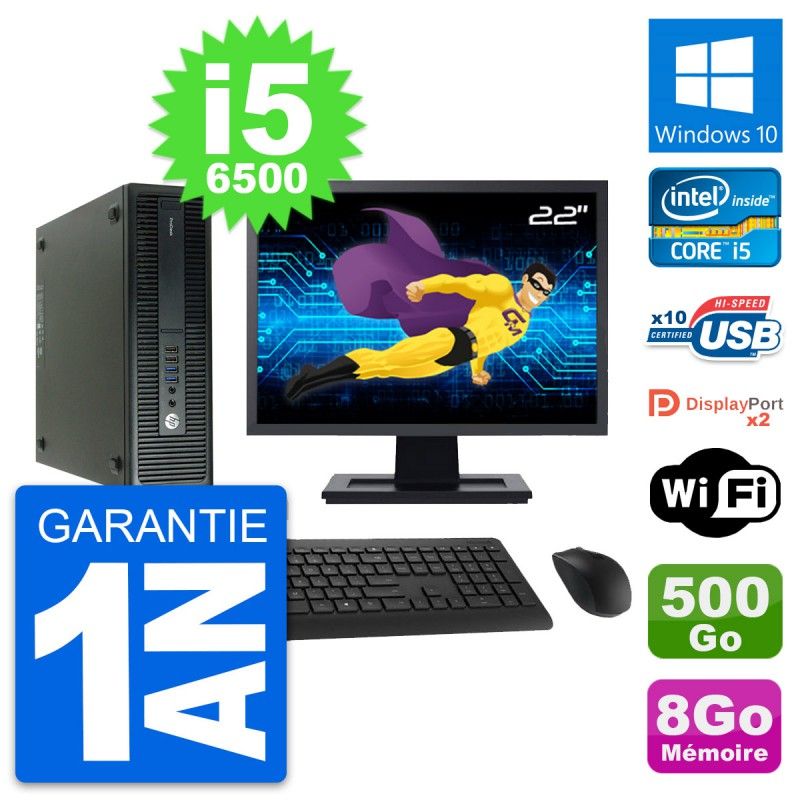 HP ProDesk 600 G2 SFF Computer - 22" Screen, Intel i5-6500, 8GB RAM, 500GB Disk