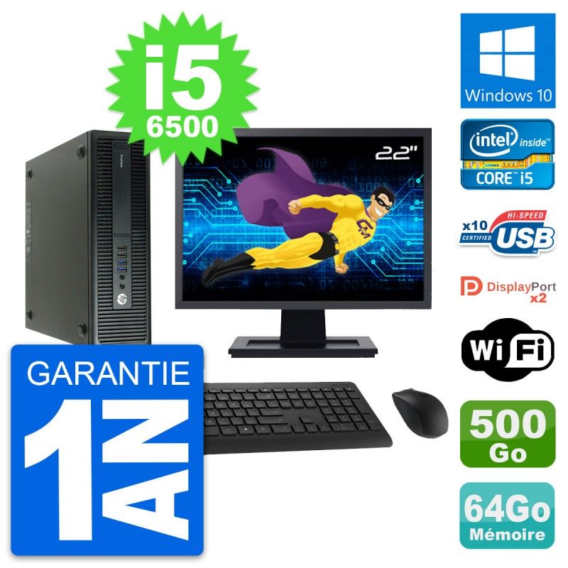 HP ProDesk 600 G2 SFF Desktop PC - 22" Screen, Core i5-6500, 64GB RAM, 500GB HDD, Windows 10, WiFi