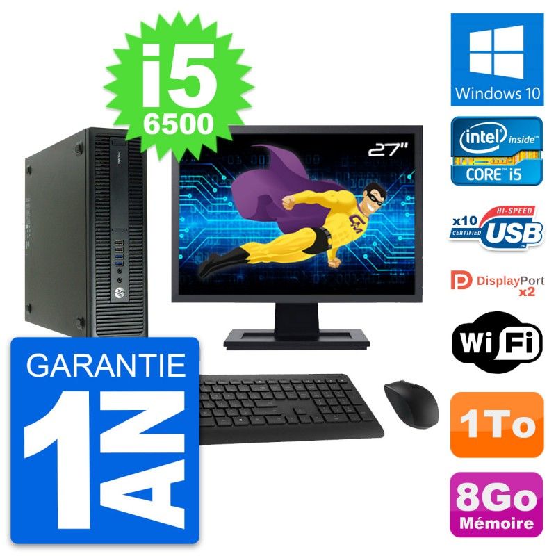 HP ProDesk 600 G2 SFF Desktop PC - 27" Screen, Intel Core i5-6500, 8GB RAM, 1TB Storage, Windows 10, WiFi