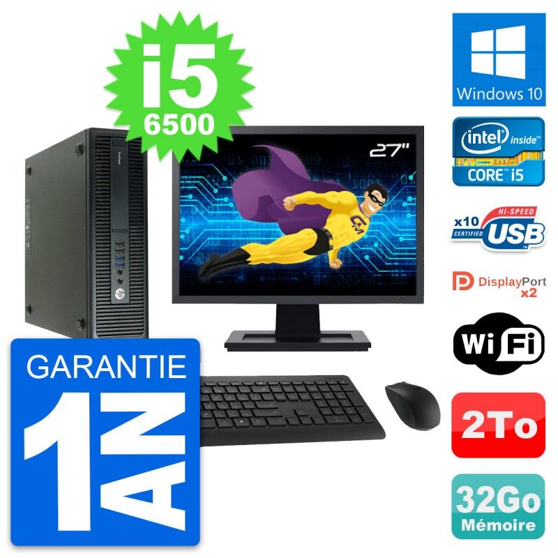 HP ProDesk 600 G2 SFF Computer - 27" Screen, Intel i5-6500, 32GB RAM, 2TB HDD, Windows 10, WiFi