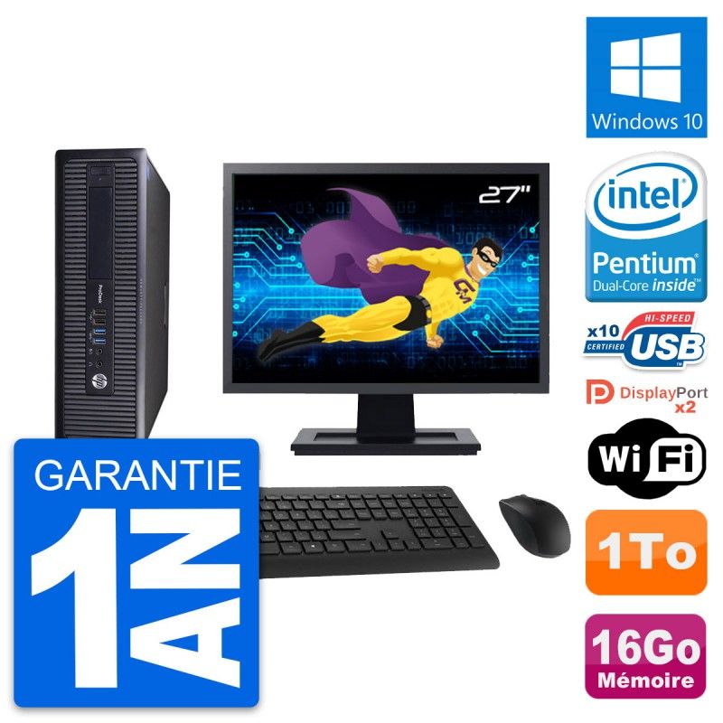 HP ProDesk 600 G1 SFF Computer - 27" Screen, Intel Pentium G3220, 16GB RAM, 1TB Storage, Windows 10