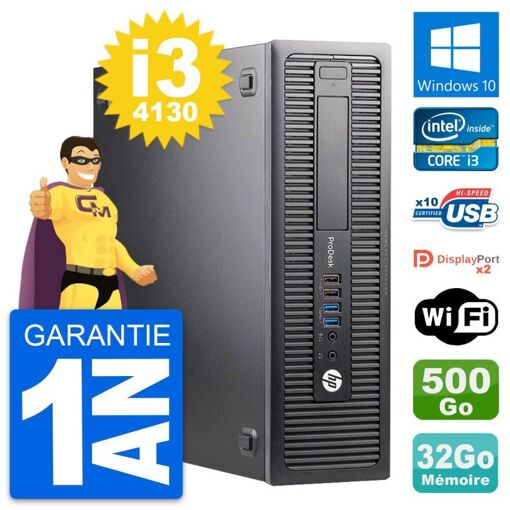 Ordinateur de bureau HP ProDesk 600 G1 SFF - Processeur Intel Core i3-4130, 32 Go de RAM, 500 Go de stockage, Windows 10