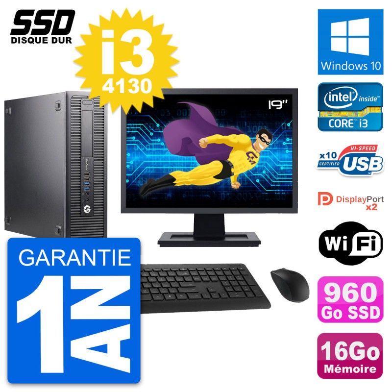 HP ProDesk 600 G1 SFF Computer - 19" Screen, Intel Core i3-4130, 16GB RAM, 960GB SSD, Windows 10, Wifi