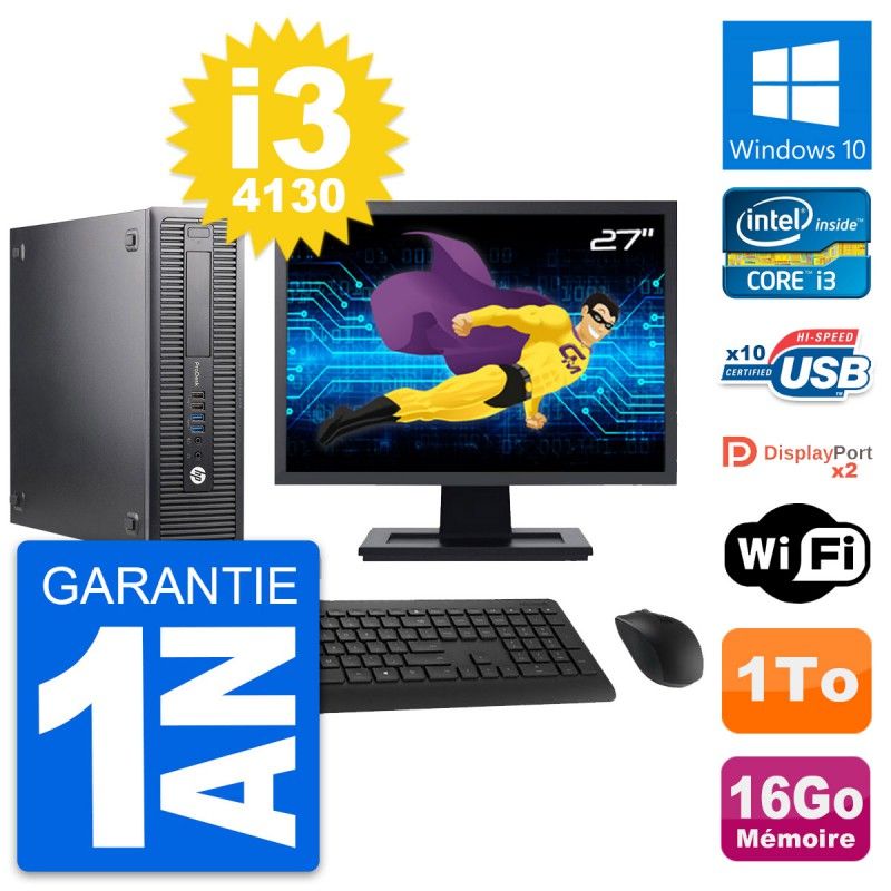 HP ProDesk 600 G1 SFF PC - 27" Screen, Intel i3-4130, 16GB RAM, 1TB HDD, Windows 10