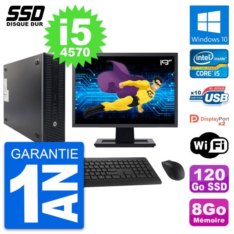 HP ProDesk 600 G1 SFF Computer - 19" Screen, Intel Core i5-4570, 8GB RAM, 120GB SSD, Windows 10, WiFi