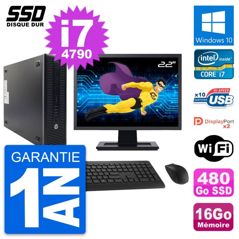 HP ProDesk 600 G1 SFF Computer - 22" Screen, Intel Core i7-4790, 16GB RAM, 480GB SSD, Windows 10