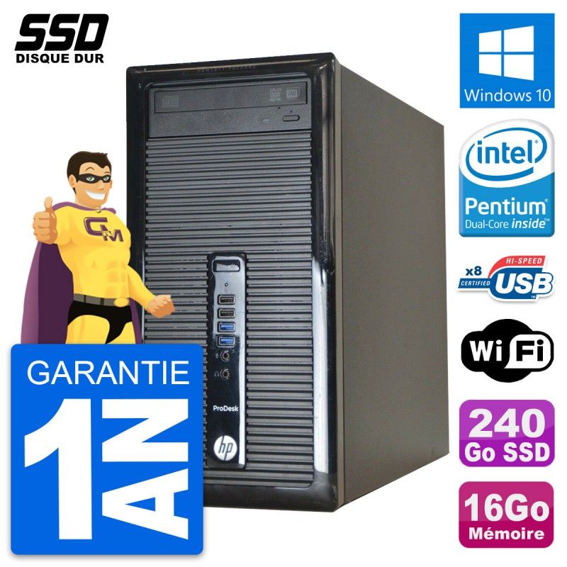 HP ProDesk 400 G1 Desktop PC - Intel Pentium G3220, 16GB RAM, 240GB SSD, Windows 10, WiFi