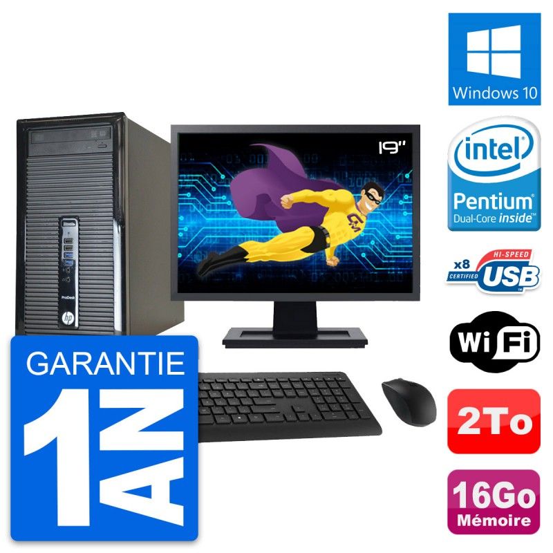HP ProDesk 400 G1 Desktop PC - 19" Screen, Intel Pentium G3220, 16GB RAM, 2TB HDD, Windows 10, WiFi
