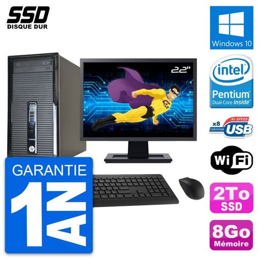 HP ProDesk 400 G1 Desktop PC - 22" Screen, Intel Pentium G3220, 8GB RAM, 2TB SSD, Windows 10, Wi-Fi