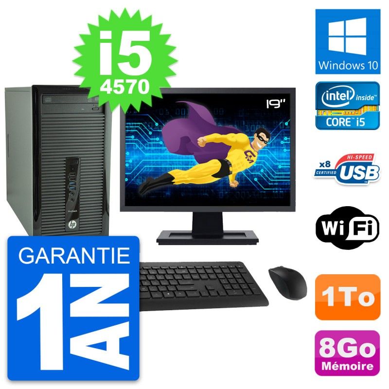 HP ProDesk 400 G1 Desktop Computer, 19-inch Screen, Intel i5-4570, 8GB RAM, 1TB HDD, Windows 10, WiFi