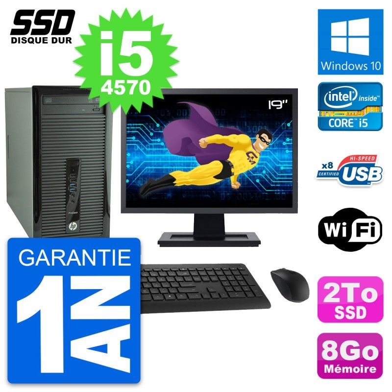 HP ProDesk 400 G1 Desktop Computer, 19" Screen, Intel Core i5-4570, 8GB RAM, 2TB SSD, Windows 10, WiFi