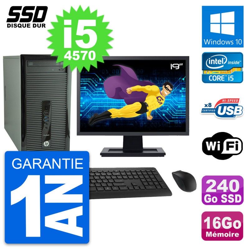 HP ProDesk 400 G1 Desktop PC - 19" Screen, Intel i5-4570, 16GB RAM, 240GB SSD, Windows 10