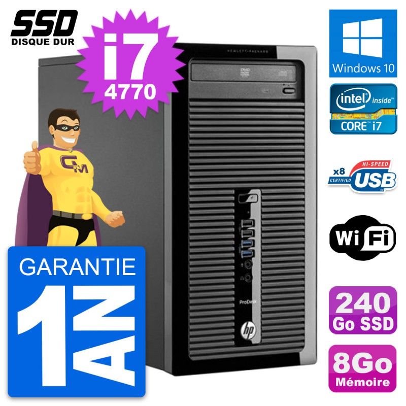HP ProDesk 400 G1 Desktop PC - Intel Core i7, 8GB RAM, 240GB SSD, Windows 10
