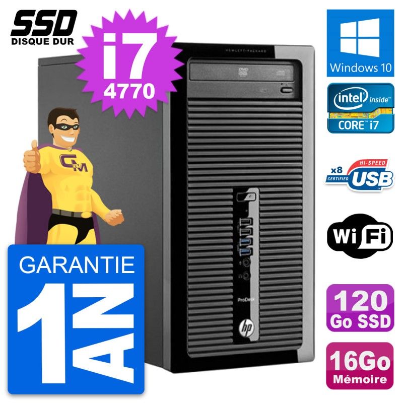 HP ProDesk 400 G1 Desktop PC - Intel Core i7, 16GB RAM, 120GB SSD, Windows 10, WiFi