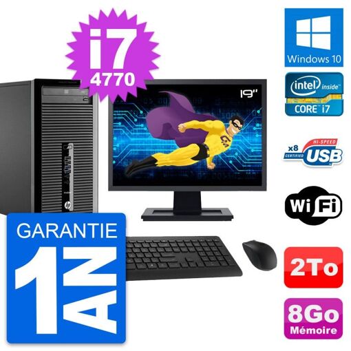 HP ProDesk 400 G1 Desktop PC - 19" Screen, Intel i7-4770, 8GB RAM, 2TB HDD, Windows 10