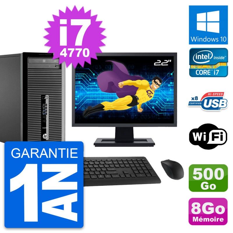 HP ProDesk 400 G1 Desktop PC - 22" Screen, Intel i7-4770, 8GB RAM, 500GB HDD, Windows 10
