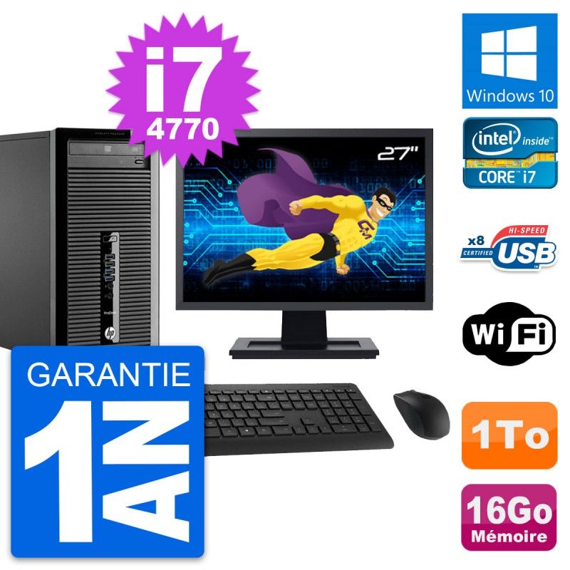 HP ProDesk 400 G1 Desktop PC - 27" Screen, Intel i7-4770, 16GB RAM, 1TB Storage, Windows 10