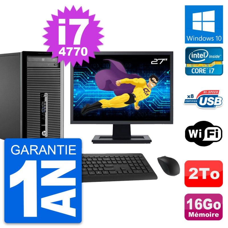HP ProDesk 400 G1 Desktop PC - 27 inch Display, Intel i7-4770, 16GB RAM, 2TB Storage, Windows 10