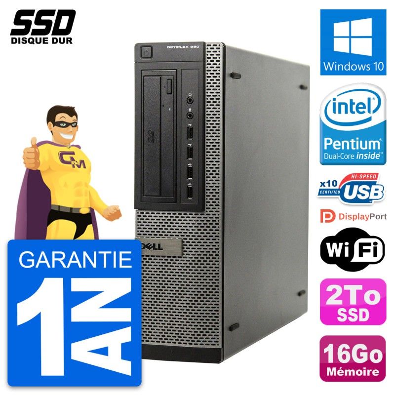 Dell OptiPlex 990 DT Desktop - Intel G630, 16GB RAM, 2TB SSD, Windows 10, WiFi