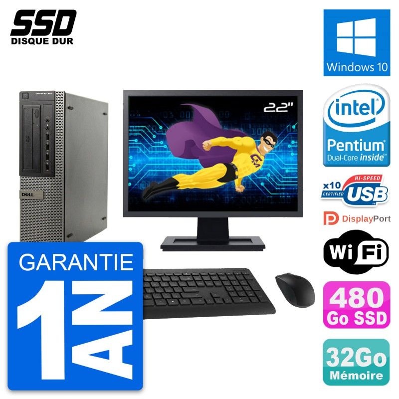 Dell OptiPlex 990 DT 22-Inch Monitor, Intel G630, 32GB RAM, 480GB SSD, Windows 10, WiFi