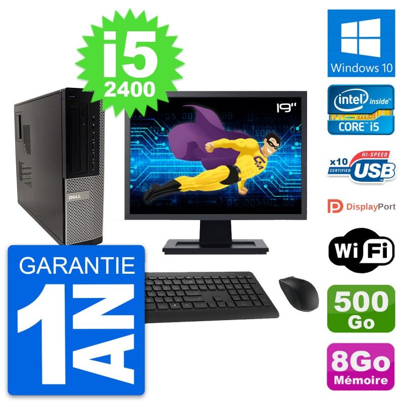 Dell OptiPlex 990 DT Desktop PC - 19" Screen, Intel i5-2400, 8GB RAM, 500GB Hard Drive, Windows 10, WiFi