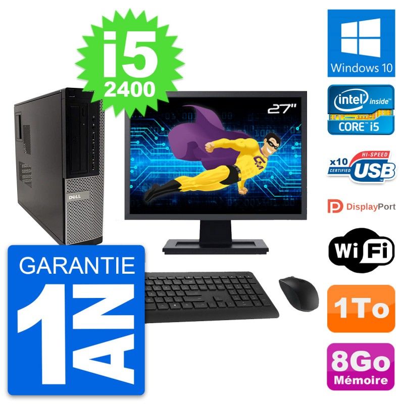Dell OptiPlex 990 DT Desktop Computer, 27" Screen, Intel Core i5-2400, 8GB RAM, 1TB Storage, Windows 10, WiFi