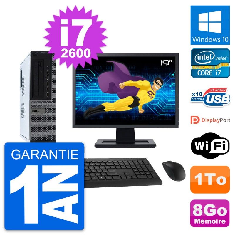 Dell OptiPlex 990 DT Desktop Computer, 19" Screen, Intel i7-2600, 8GB RAM, 1TB HDD, Windows 10, WiFi