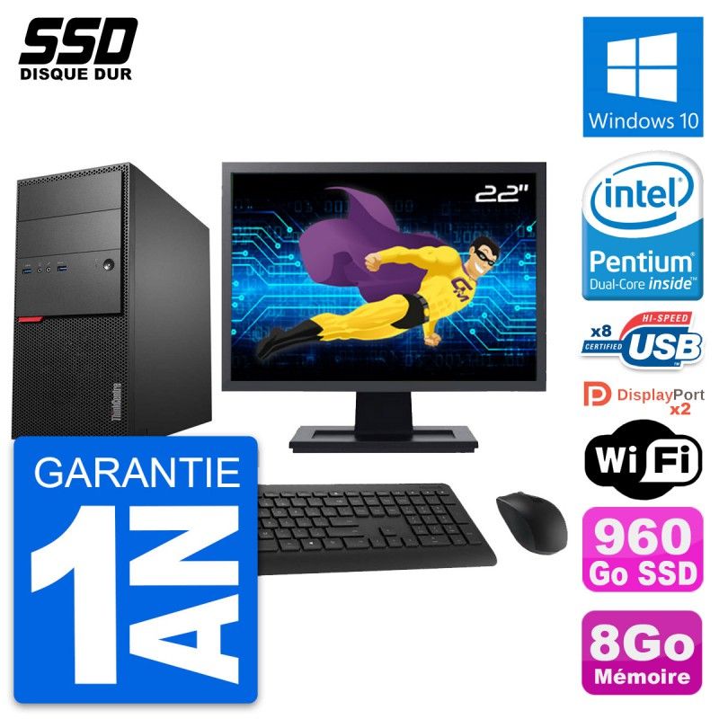 Lenovo M900 Desktop PC - 22" Screen, Intel G4400, 8GB RAM, 960GB SSD, Windows 10, Wifi