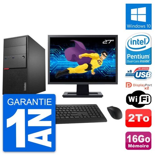 Lenovo M900 Tower PC - 27" Screen, Intel G4400, 16GB RAM, 2TB HDD, Windows 10, WiFi