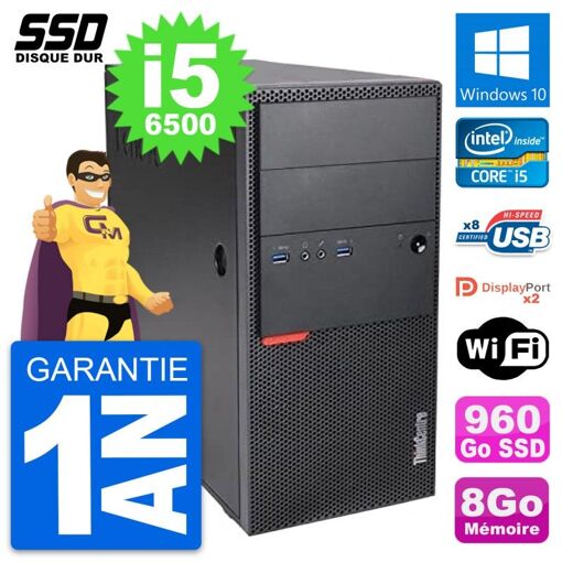 PC de escritorio Lenovo ThinkCentre M900 - Procesador Intel i5-6500, 8GB de RAM, 960GB SSD, Windows 10, WiFi