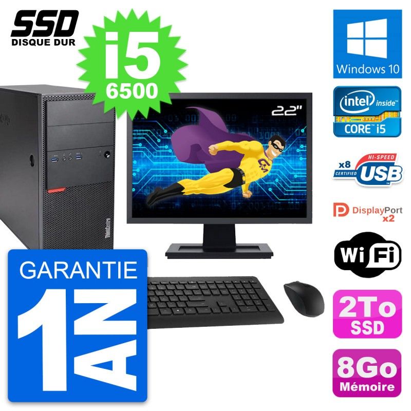 Lenovo M900 Desktop PC - 22" Screen, Intel i5-6500, 8GB RAM, 2TB SSD, Windows 10, WiFi