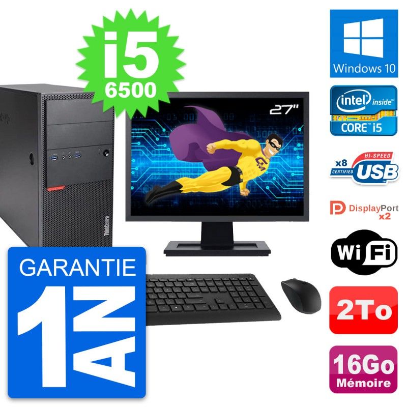 Lenovo M900 Desktop Computer, 27" Screen, Intel i5-6500, 16GB RAM, 2TB HDD, Windows 10, WiFi