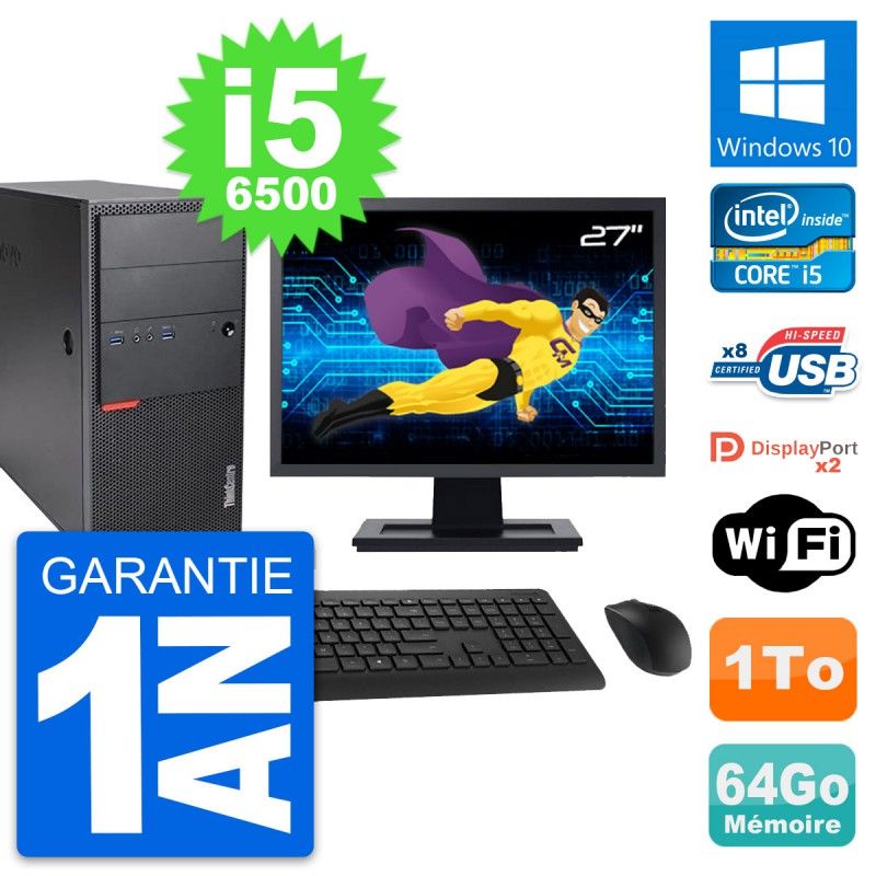 Lenovo M900 Desktop Computer, 27" Screen, Intel i5-6500, 64GB RAM, 1TB Storage, Windows 10, Wifi