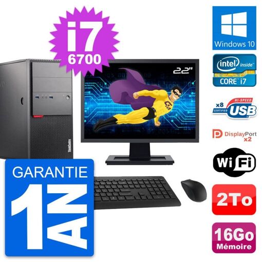 PC de escritorio Lenovo M900 - Pantalla de 22'', Intel i7-6700, 16 GB RAM, 2 TB Almacenamiento, Windows 10