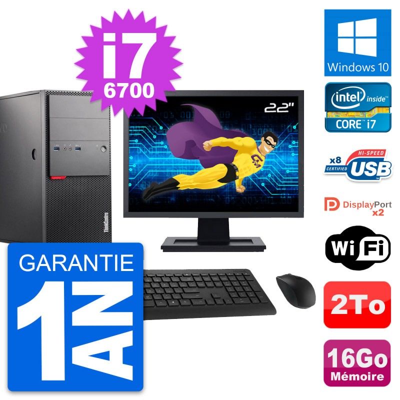 Lenovo M900 Desktop PC - 22" Screen, Intel i7-6700, 16GB RAM, 2TB Storage, Windows 10