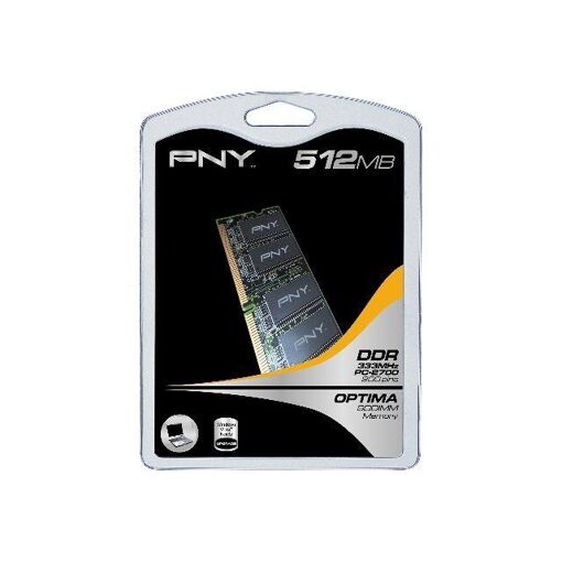 Módulo de memoria PNY 512MB SO-DIMM DDR3 (200 pines, 333MHz/PC2700, sin buffer, no ECC)