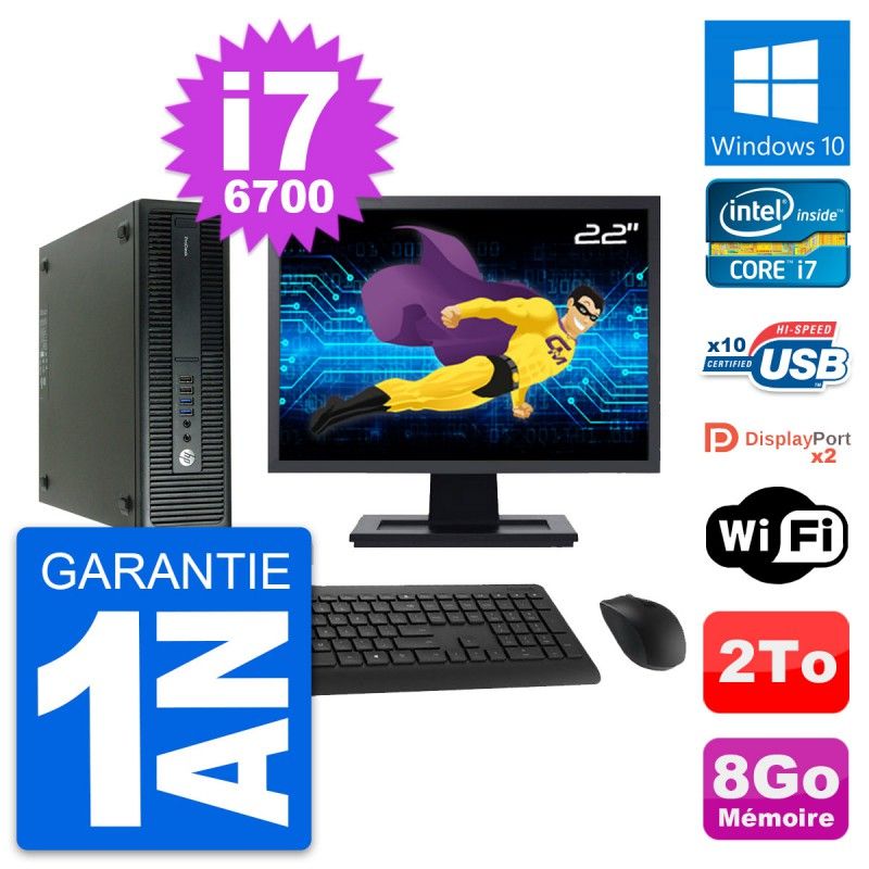 HP ProDesk 600 G2 SFF Computer - 22" Screen, Intel Core i7-6700, 8GB RAM, 2TB Storage, Windows 10, WiFi