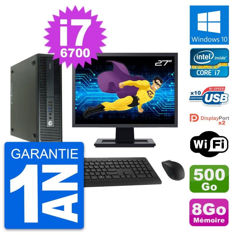 HP ProDesk 600 G2 SFF Computer - 27" Screen, Intel i7-6700, 8GB RAM, 500GB Disk