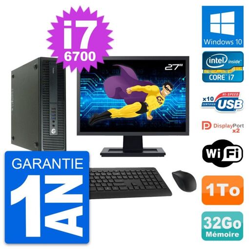 HP ProDesk 600 G2 SFF PC - 27" Screen, Intel i7-6700, 32GB RAM, 1TB Hard Drive, Windows 10, WiFi