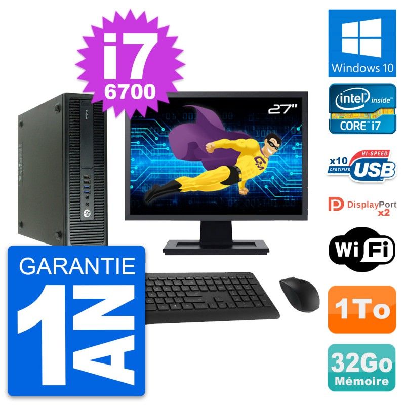 HP ProDesk 600 G2 SFF PC - 27" Screen, Intel i7-6700, 32GB RAM, 1TB Hard Drive, Windows 10, WiFi