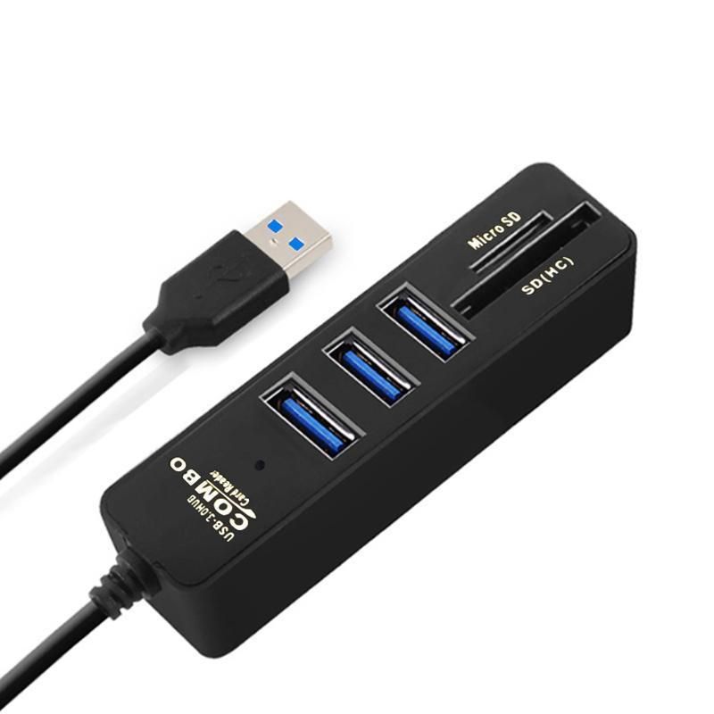 High-Speed USB 3.0 Hub and SD Card Reader Combo for PC, Black