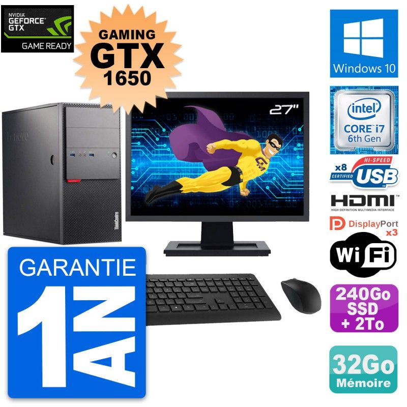 Lenovo M900 Gaming PC - 27" Full HD, i7-6700, 32GB RAM, 240GB SSD + 2TB HDD, GTX 1650